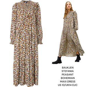BAUKJEN STEFANIA MAXI BOHEMIAN PEASANT FLORAL PRINT DRESS SIZE LARGE 10/UK 14